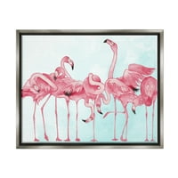 Задебелување розово розово фламинго стадо животни и инсекти Сликање сив пловиј врамен уметнички печатен wallид уметност