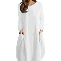Фустан Со Неутрална Должина На Коленото За Жени Врат Со Еднобојни Џебни Врвови