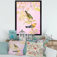ДизајнАрт „Убави светли птици кои седат на гранка“ Традиционално врамено уметничко печатење