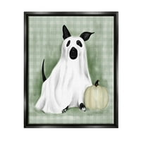 Tupleple Industries Dog Ghost Ghost Halloween Costume Graphic Art Jet Black Floating Framed Canvas Print Wallидна уметност,