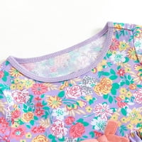 Облека За Мали Девојчиња Цветен Принт Фустани Со Кратки Ракави На Екипажот Девојки Шорцеви Облека За Девојчиња Големина Г; 2-И