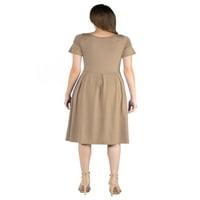 Удобна облека за облека за миди фустан со кратки ракави и детали за џеб