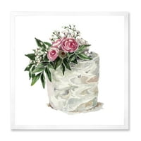 DesignArt 'Бели цвеќиња и розови рози на торта' Традиционално врамено уметничко печатење