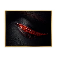 DesignArt 'Убава црна кожа женско око со модерно врамено платно на црвени дијаманти