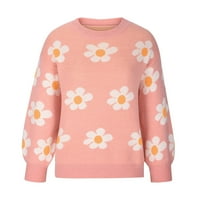 симоидни Женски Џемпери-Мода Обичен Краток Пуловер Крст В-Вратот Долг Ракав Џемпер Блузи Розова М